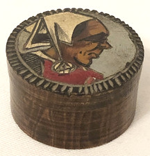 QUIMPER DEPOSEE Pyrography Folk Art Round Lidded Wooden Pot Signed Paul Fouillen