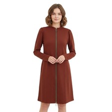 Hello Nite Mock Neck Puff Sleeve Zipper Mini Dress Rust Red Size Medium