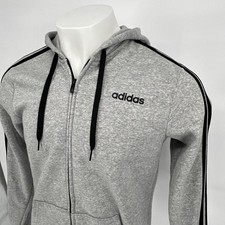 Adidas Hoodie Mens Medium Gray Full Zip 3-Stripes Fleece Sweatshirt Logo