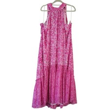 New Vince Camuto Floral Print Maxi Sleeveless Halter Chiffon Dress 3X