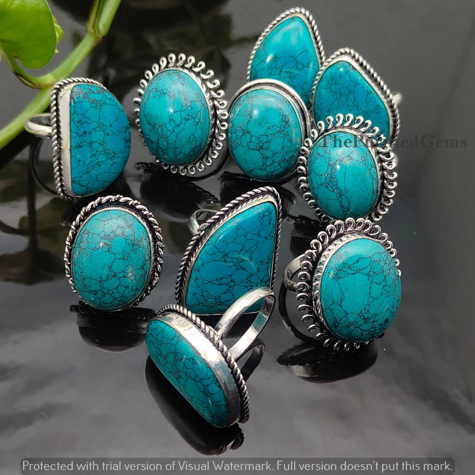 Venta al por mayor lote de delicados anillos turquesa ~ anillos apilables enchapados en plata de ley 925 Foto 4 de 4