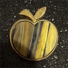 Trifari Vintage Apple Brooch Gold Tone Tiger's Eye Stone Brown Enamel 1.5