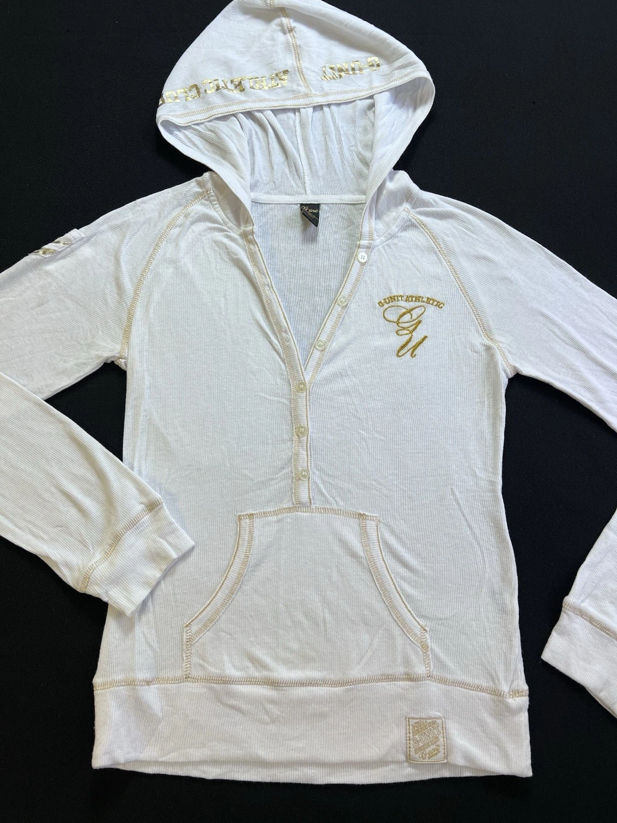Rare Vintage 2000s G-Unit Athletic Club White Gold Thermal Hoodie Women’s Size L