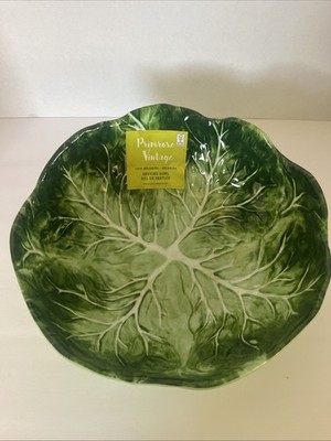 NEW Primrose Vintage Green Cabbage Leaf Melamine Salad Serving Bowl 10 