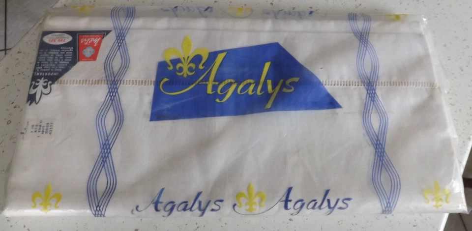 drap, jamais servi, fleur bleue -AGALYS-, 2.20 m X 3.25 m, vintage - Photo 4/4