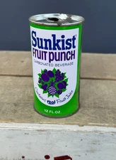 SCARCE Vintage 1960s SUNKIST Fruit Punch Carbonated Beverage 12oz Tin SODA CAN!