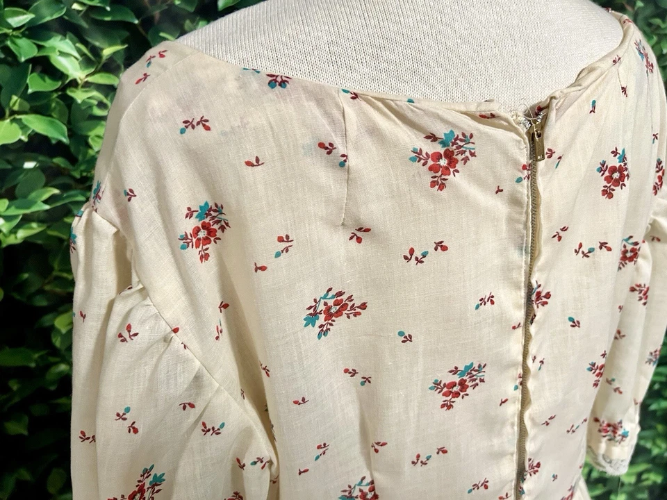 Maxi Vestido Vintage Cottagecore Prairie Hecho a Mano Floral Amarillo Volantes Para Mujer L Foto 4 de 4