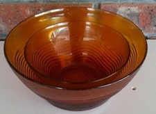 RETRO 70s  DURALEX FRANCE AMBER BOWLS..MIXING or SALAD ..set of 2 TEMPERED GLASS