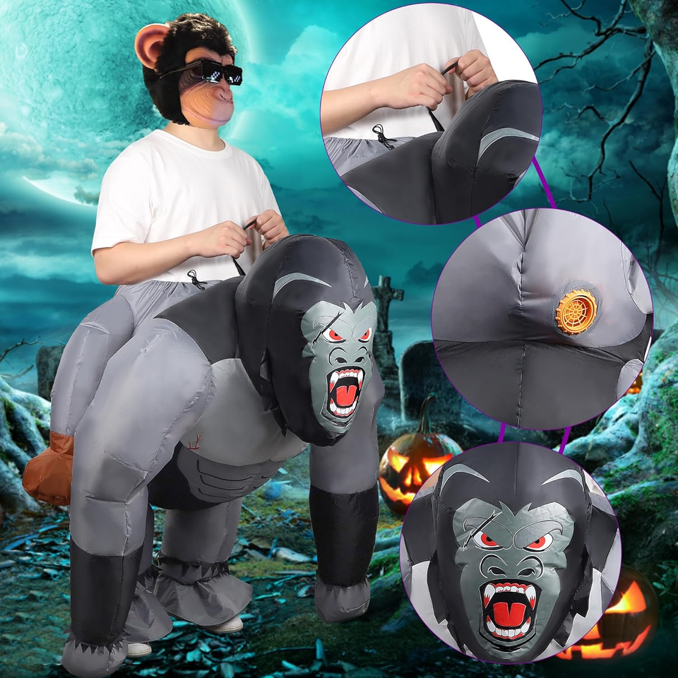 Halloween Funny Costume, Inflatable RideOn Gorilla Costume Air Blown
