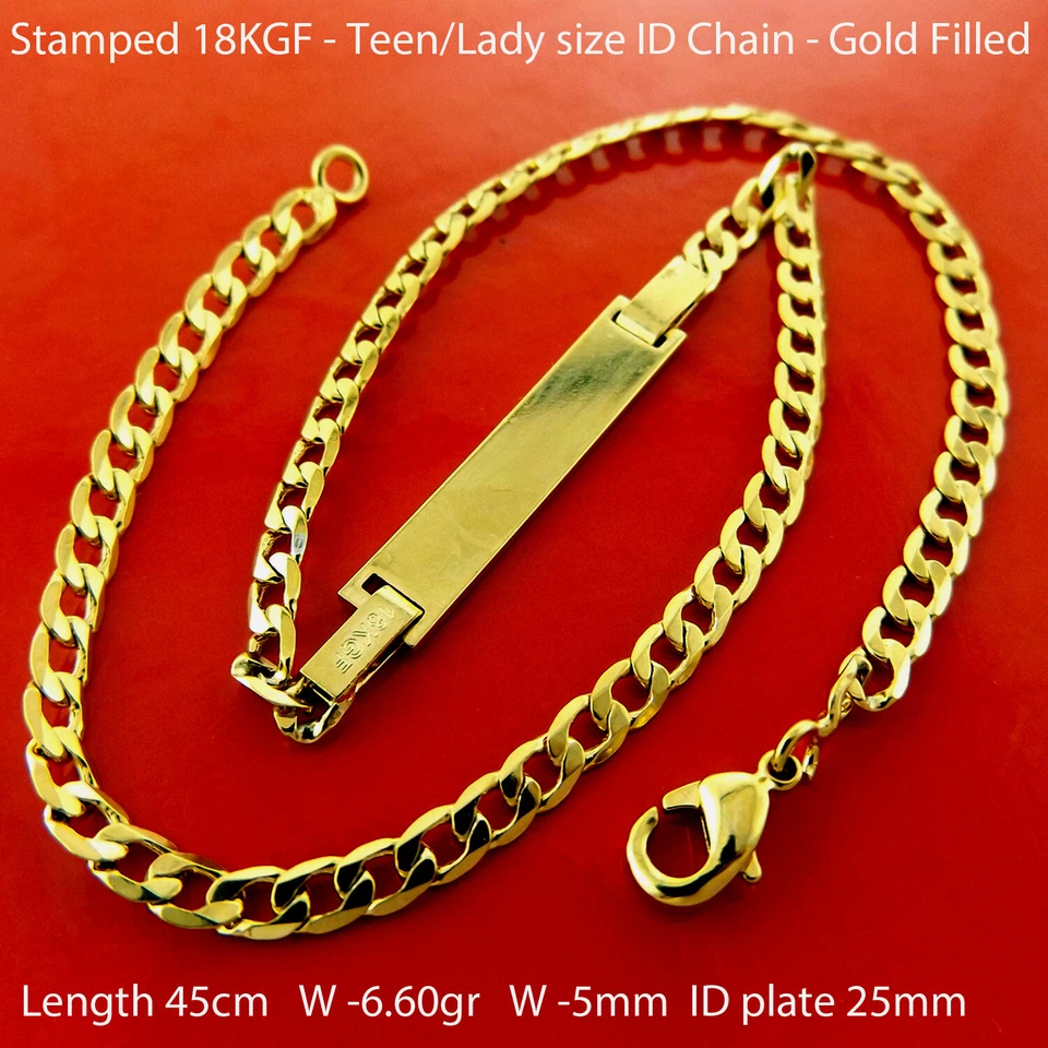 Collar Real Oro Amarillo 18K Relleno Identificación Inicial Identificación Colgante Cadena 18" Foto 2 de 3