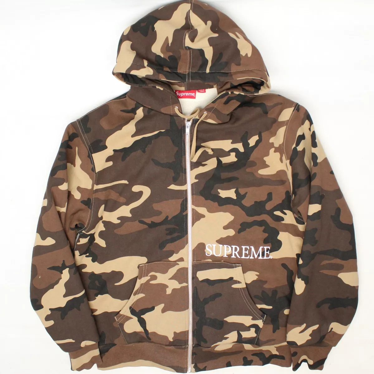Supreme Thermal Zip Up Hooded Sweatshirt L Brown Camo Cotton Mens FW19 Canada
