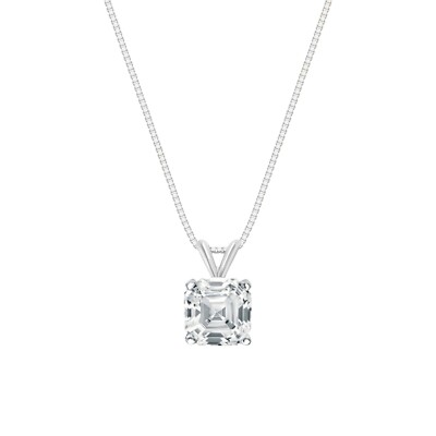 3 kt Asscher Lab Created Diamant 18 K Weißgold Solitär Anhänger Halskette 16''