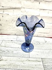 Fenton Ruffled Vase Purple Hand Painted Flowers Artist Signed