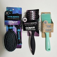 Lot Of Conair Hairbrush Set - Diamond Ceramic  Salon Results