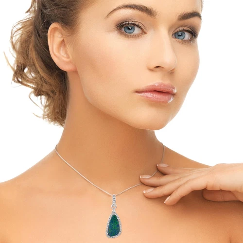 0.25 Cts Diamond Opal Doublet Designer Charms Gold Jewelry Size 25X9 MM - Picture 4 of 6