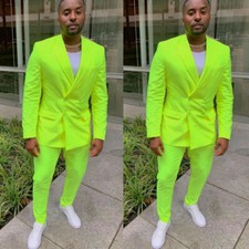 Bright Green Wedding Groom Tuxedo Double Breasted Suit 2 Pcs Blazer Jacket Pants
