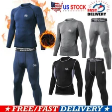 Mens Thermal Underwear Set Compression Base Layer Sports Long Johns Fleece Lined