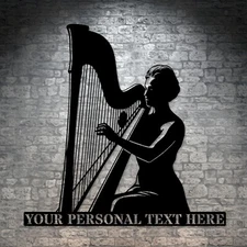 Personalized Harpist Name Metal Sign. Custom Harp Player Wall Decor Gift