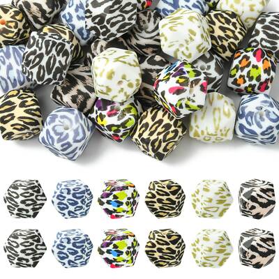 30pcs 17mm Silicone Polygon Leopard Print Beads Hexagon Bead for DIY