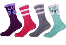 Women's Warm Fuzzy Cozy Comfy Bright Chenille Style Home Crew Socks 4 Pairs