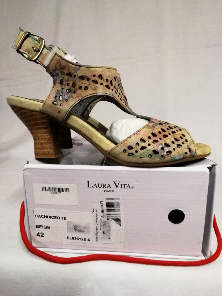 Laura Vita Beige Floral open toe sandal with Bar strap