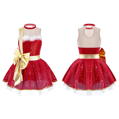 Kids Girls Christmas Santa Dance Costume Outfit Fancy Xmas