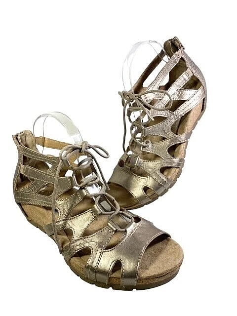 Earth Origins Sandals Kendra Kamilla Platinum Comfort Lace Up Zip Backs Size 9.5