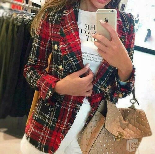 Zara red cheap check coat