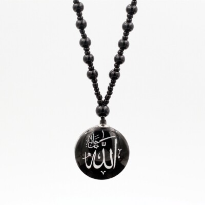 Muslim Women Men Glass Islamic God Allah Pendant Black Prayer