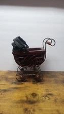 Antique Victorian Baby Buggy Miniature Replica Wood Metal Doll Carriage Stroller