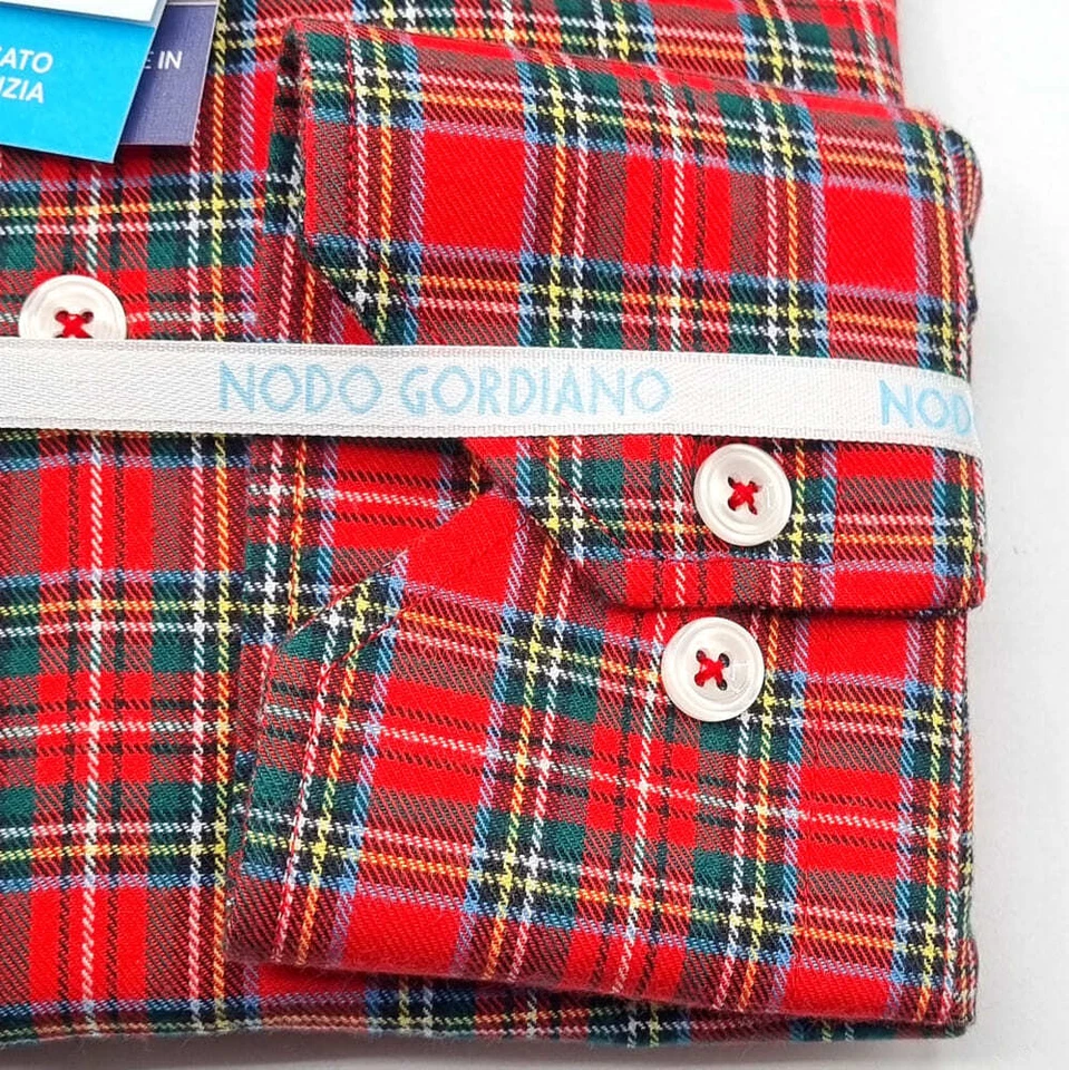 Camicia Quadri Scozzese Rosso Button down Cot. makò doppio ritorto Tess. Monti - Immagine 3 di 4