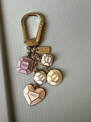RARE Coach Multi Mix Key Fob Bag Charm Heart Enamel Pastel Color NWOT