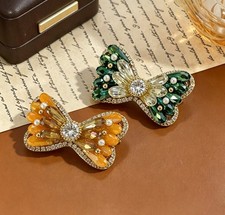Charm Crystal Pearl Bow Brooch Pin Fashion Lapel Brooches Corsage Luxury Jewelry