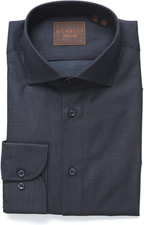 Mens Dress Shirt Slim Fit Made in Italy. 100 Cotton. Long Sleeve Mid-Night Blue