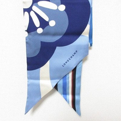 未使用　Longchamp ロンシャン　デイジー　水色　シルクスカーフ Longchamp Flower Stripe Scarf, Blue Women USED | eBay
