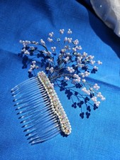 Vintage Pearl Spray Hair Comb Bridal Baby's Breath Headpiece Wedding Lavender