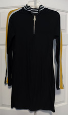 Love Ari Black Bodycon Track Dress Large L Long Sleeve Striped Zip Athleisure