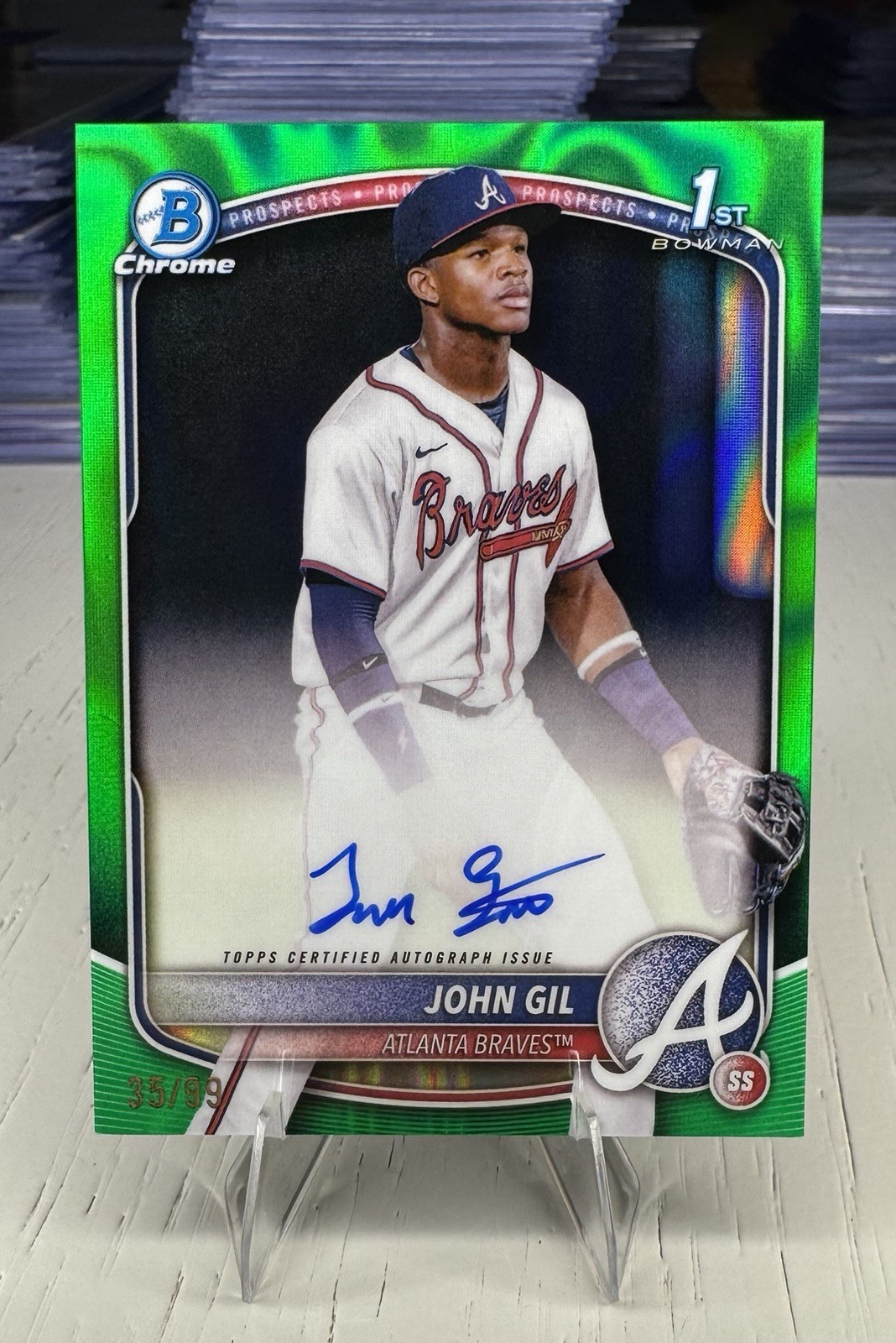 2025 Bowman Chrome #CPA-JG John Gil Prospect Autographs Green Lava 35/99