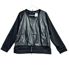 Karl Lagerfeld Vegan Leather Front Women Gothic Punk Logo Pullover Stretch Top L