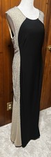 Xscape Black Beige Beaded Mesh Sleeveless Scoop Neck Formal Gown Dress 12P
