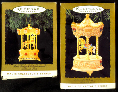 Hallmark 1994 & 1995 Keepsake Ornaments Tobin Fraley Carousels Light & Music EUC