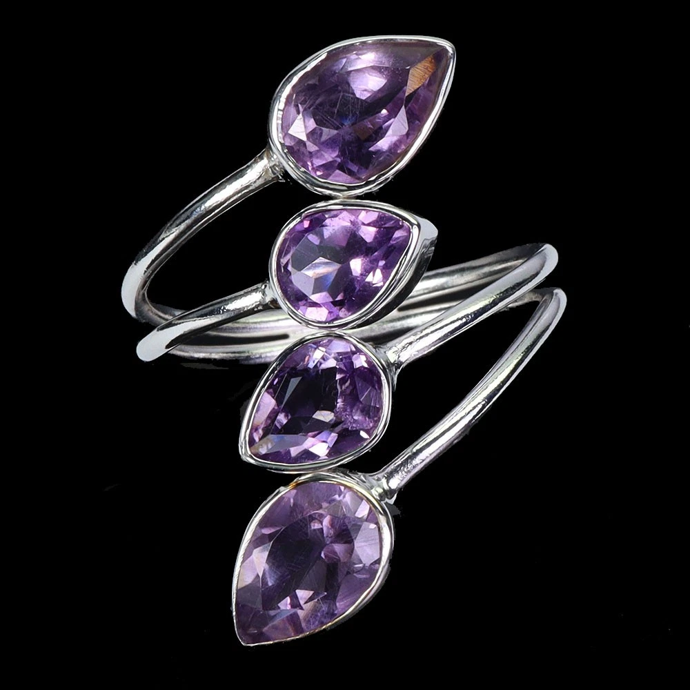 Bague Argent Sterling 1.70 Ct Améthyste & Topaze Blanche - Style Trois Pierres, Fabrication Thaïlande