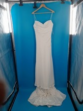 White Cowl Neck Satin Wedding Dress Spaghetti Strap Sheath Size 12