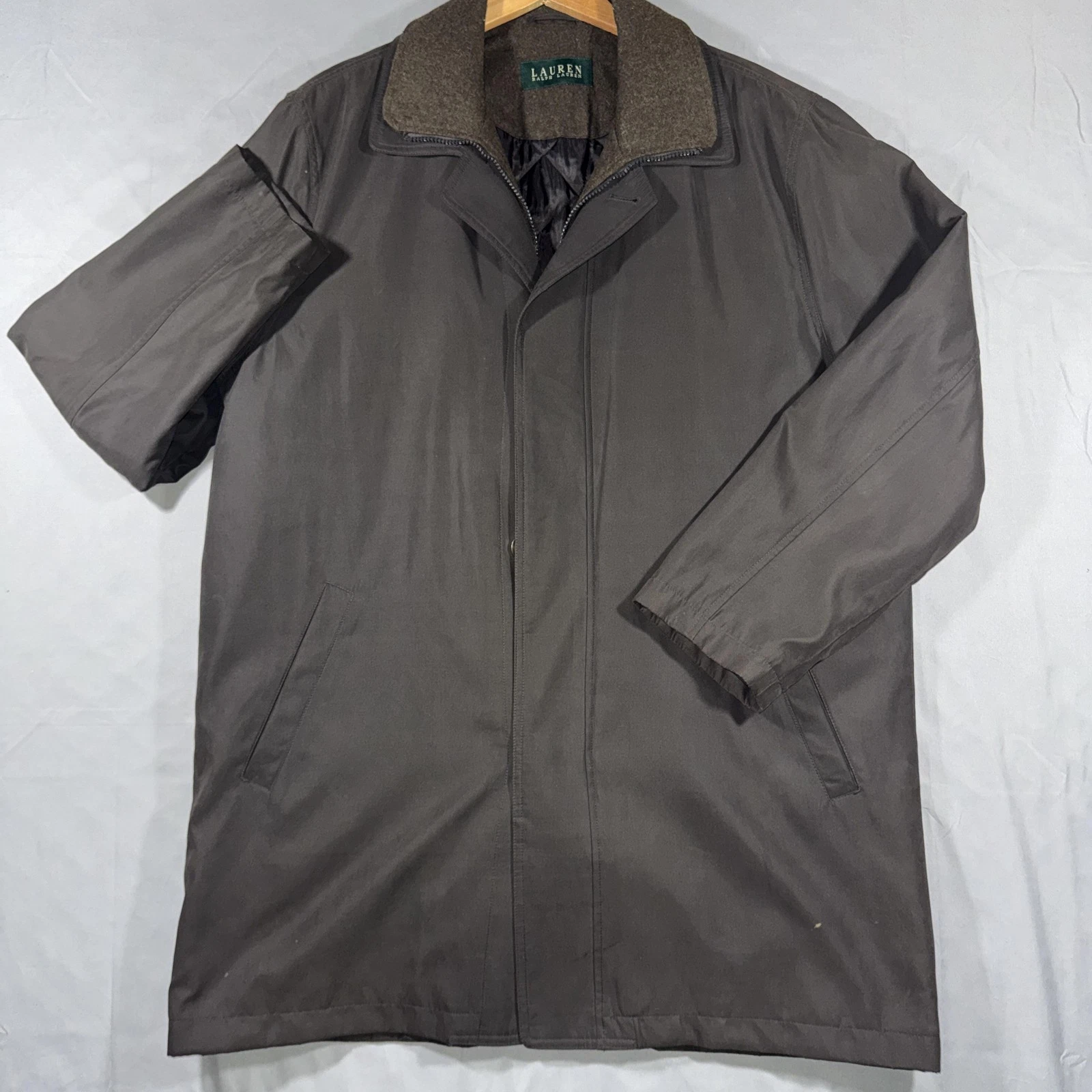Lauren Ralph Lauren Coat Mens 40 Brown Long Rain Overcoat Quilted Liner Warm