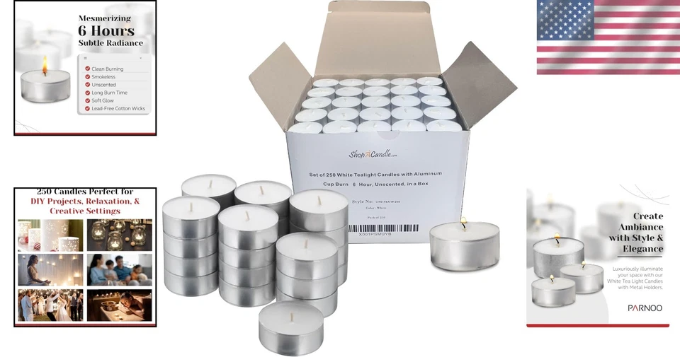 Velas de luz de té blanco PARNOO 250 - a granel votivo sin perfume Foto 2 de 4