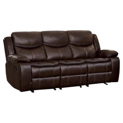 Pemberley Row Faux Leather Brown Sofa Rectangular Reclining 87.5'' Unassembled