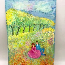 PASTORAL PAIR Rosalind Welcher signed original painting c1960s-70s Panda Prints