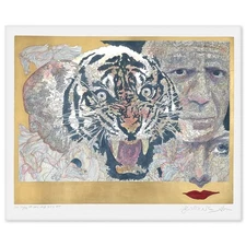 Guillaume Azoulay- Hand Watercolored Gold Leaf Etching "Of Cats and Bulls"