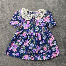 VTG 90s Disorderly Kids Floral Button Dress 4T Lace Collar Purple Cottagecore