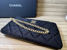 Chanel Black Velvet Make Up Bag with Wristlet 